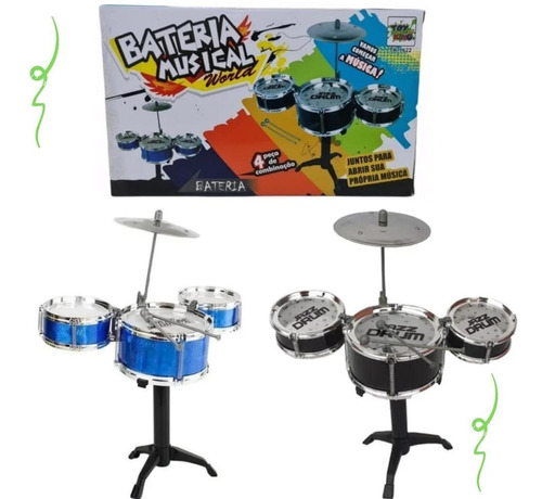 Mini Bateria Infantil 3 Tambores 1 Prato  Happy Jazz Drum Nf