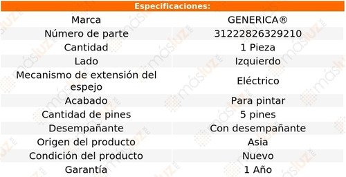 Espejo Izq Elect P/pintar C/desemp 5 Pines Gmc Yukon 03/06 Foto 2