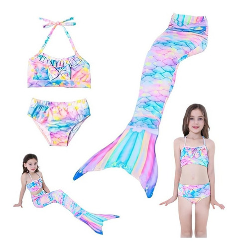 Niña 3 Piezas Bikini Traje De Baño Diseño Cola Sirena