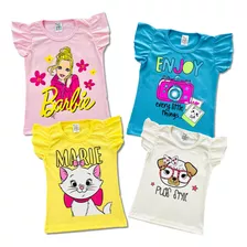 Kit 6 Camiseta Personagens Infantil Manga Curta Meninas + Brindes