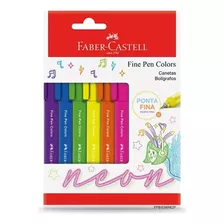 Kit Caneta Fine Pen Neon Faber Castell Com 6 Cores Neon Cor Da Tinta Colorido Cor Do Exterior Colorida