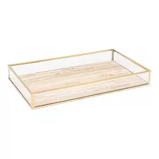 Bandeja Em Metal Dourado Com Fundo Palha 25x15x3cm - Lyor