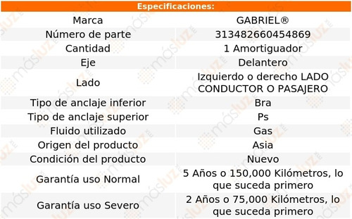 (1) Amortiguador Conductor O Pasajero Del Trans Sport 97/05 Foto 2