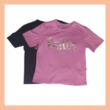Kit 2 T-shirts Bffs Pink Preto Estampa Metalizada 110769