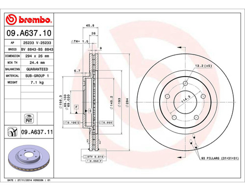 Disco Freno Brembo Lancer 2.4 2010 2011 2012 2013 2014 2015 Foto 2