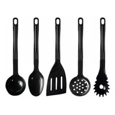 Kit De Utensílios Cozinha 5 Pçs Em Nylon Para Servir - Preto