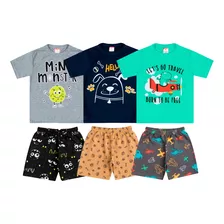 Conjunto De Verão Menino (6 Pçs 3camiseta/regata + 3 Shorts)