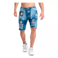 Bermuda Jeans Masculina Destroyed Rasgada Original Skinny