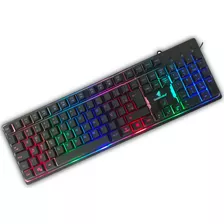 Teclado Gamer Luminoso Com Fio Usb Led Rgb Semi Mecânico