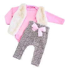 Conjunto 4 Pçs Algodão Para Bebe Com Coletinho Body E Calça 