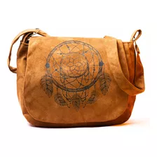 Bolsa Camurça Boho Estampada Com Desenho Filtro Dos Sonhos