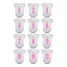 Kit 12 Bodies Bebê Mesversario Números Bodys Personalizados