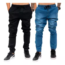 Kit 2 Calças Jeans Camuflada Masculina Jogger C/ Punho Lycra