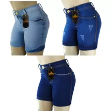 Shorts Feminino Jeans Cintura Alta Meia Coxa Kit 3 Unidades 