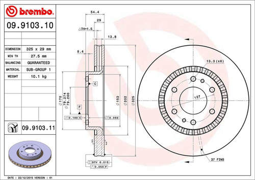 Kit-4 Discos Freno Gmc Envoy Xuv 5.3l V8 2004 Brembo Foto 2