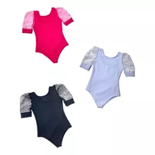 Kit 3 Bodys Infantil Menina Manga Tule De Coração 3 Cores