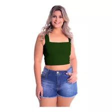 Cropped Faixa Alça Grossa Plus Size Top Blusa Feminina Malha