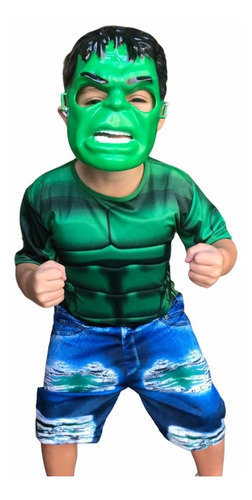 Roupa Fantasia Infantil Hulk C\ Enchimento Curto Luxo