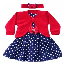 Roupa Vestido De Bebe Com Bolero E Tiara 100% Algodão