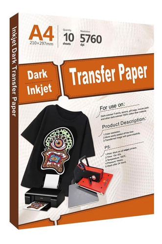 Papel Transfer Inkjet  Telas Oscuras Tamaño A4  (10 Hojas) 