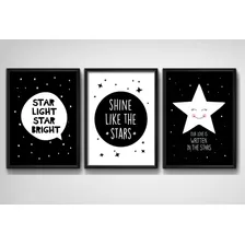 3 Quadros Estrelas Frases Decoração Quarto Infantil Criança