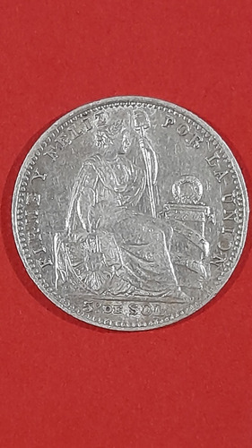 Moneda Un Quinto 1/5 Sol 9 Decimos Finos 1916 Perú