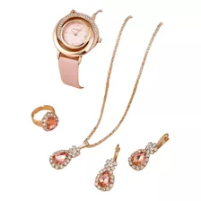 Juego De Joyeria De Reloj, Aretes, Anillo Y Dije Con Cadena