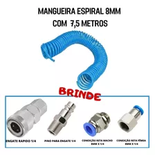 Mangueira De Ar Compressor Espiralada Espiral 8mm Pu 7,5 Mts