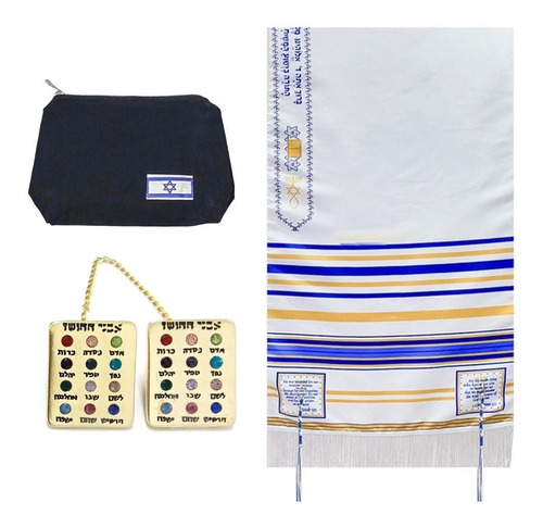 Talit Messiânico Nacional Azul C Tzitzit+ Bolsa+ Prendedor