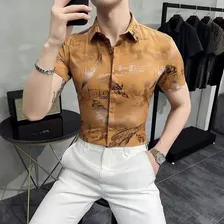 Camisa Masculina Casual De Luxo/lapela Para Escritório De Ne