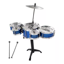 Mini Bateria Infantil Com 5 Tambores Azul Jazz Drum Baquetas