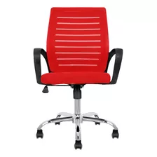 Silla Oficina Ergonomica Gerencial Marca Silleti Modelo Boston Base Cromada Giratoria Reclinable Tapizada En Malla Color Rojo