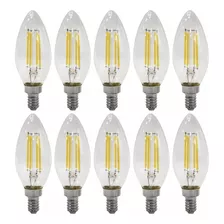 Pack 10 Pz Foco Led Tipo Vela Calido 4w E12 