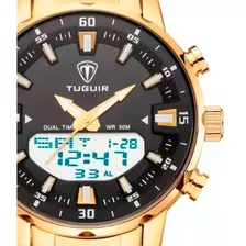 Relogio Masculino Dourado Anadigi Tuguir Original Barato