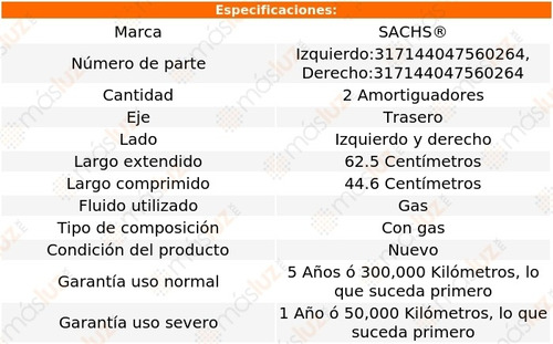 2- Amortiguadores Gas Traseros Cla200 2013/2019 Sachs Foto 2