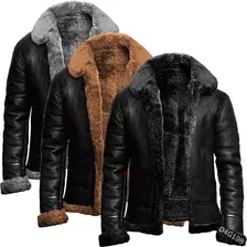 Chaqueta De Cuero Con Solapa Gruesa Para Hombre