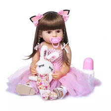 Bebê Reborn Boneca Cabelos Castanhos Realista Corpo Inteiro Em Silicone 55cm