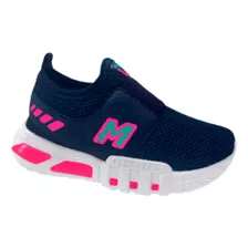 Tênis Esportivo Minipé Feminino Marinho E Rosa E Luz De Led