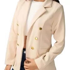 Blazer Feminino Alfaiataria Bolso Falso Botão Dourado Socia 