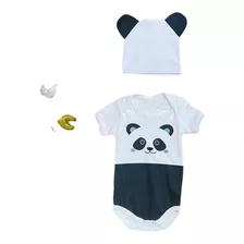 Kit Body + Touca Bebe Urso Panda Tematico / Mesversario