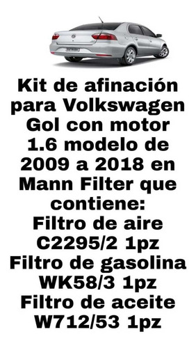 Kit De Filtros Vw Gol 1.6 2009-2018 Mann Filter Foto 2