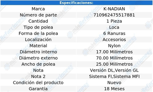 Polea 6 Ranuras Nylon K-nadian Subaru Xt H4 1.8l 88 Foto 3