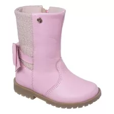 Bota Infantil Feminina Ortopé Baby Boot Couro Com Laço Rosa