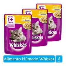 Whiskas Alimento Húmedo Para Gato Adulto Pollo 85g X3 Sobres