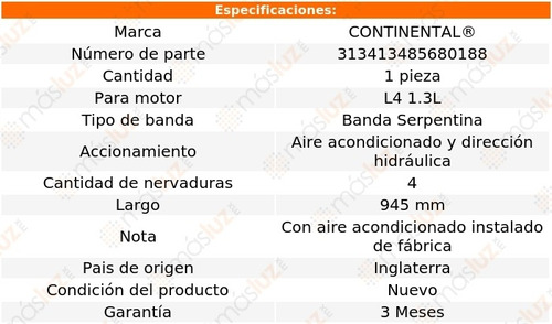 Banda 945 Mm Acc Aspire L4 1.3l 94/97 Continental A/a, D/h Foto 5