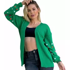 Blazer Casaco Cardigan Jaqueta Tricô Lindo Detalhes Feminino