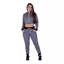 Conjunto Moletom Feminino Interno Felpudo Cropped Capuz E Ca