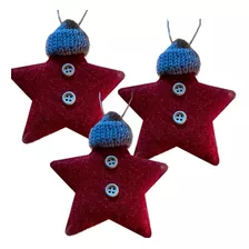 Esferas De Navidad - Estrella Con Gorrito Navideño - 3 Pzas
