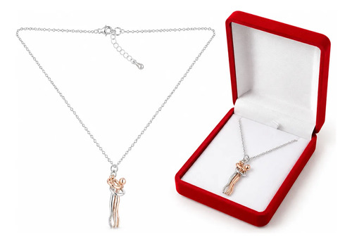 Collar Abrazo Infinito Pareja Amor Novios + Caja De Regalo Plateado
