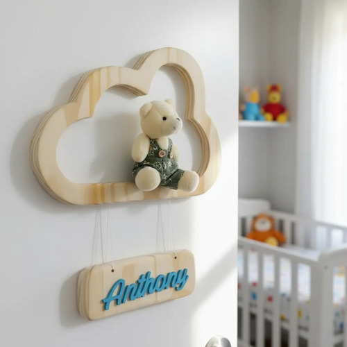 Nicho Nuvem De Madeira Para Amigurumi Plaquinha E Nome Bebe Decoração Quarto De Bebe E Porta De Maternidade